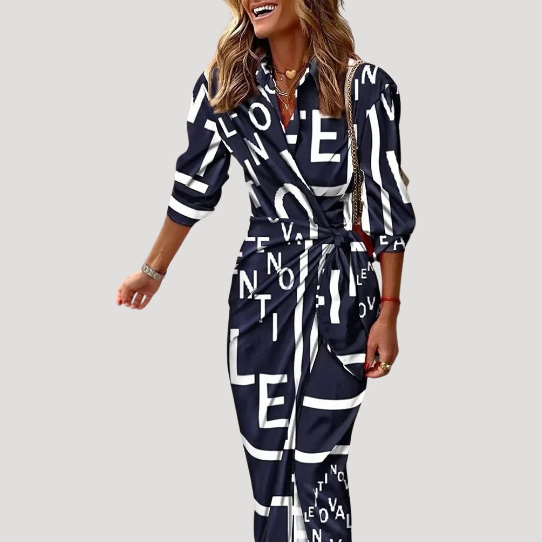 Women’s summer wrap shirt dress printed satin look