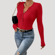 Ribbed long sleeve henley top