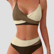 Neutral color block high-waist bikini