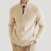 Men’s knitted zip up jumper in soft wool blend