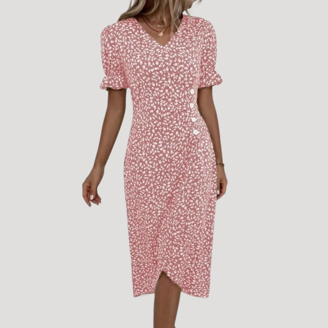 Women’s floral wrap midi summer tea dress