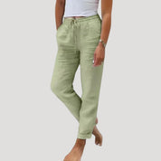 Women’s casual linen trousers summer drawstring lightweight