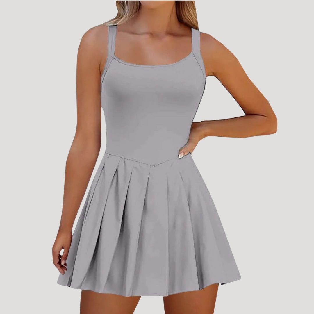 Sleeveless pleated skater dress