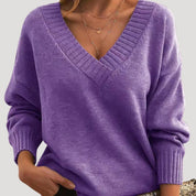 Women’s ribbed oversized v neck knit sweater