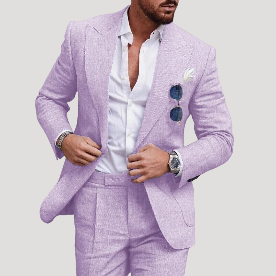 Men’s slim fit linen suit two piece summer wedding