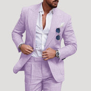 Men’s slim fit linen suit two piece summer wedding