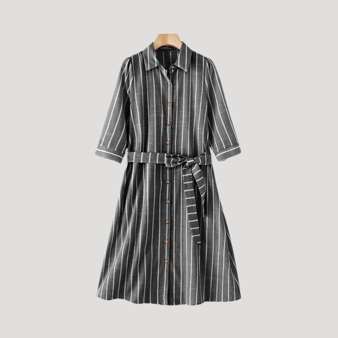 Women’s striped summer belted midi shirt dress