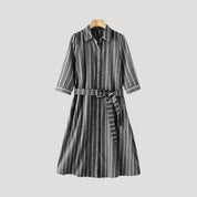 Women’s striped summer belted midi shirt dress