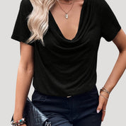 Draped cowl neck short sleeve top