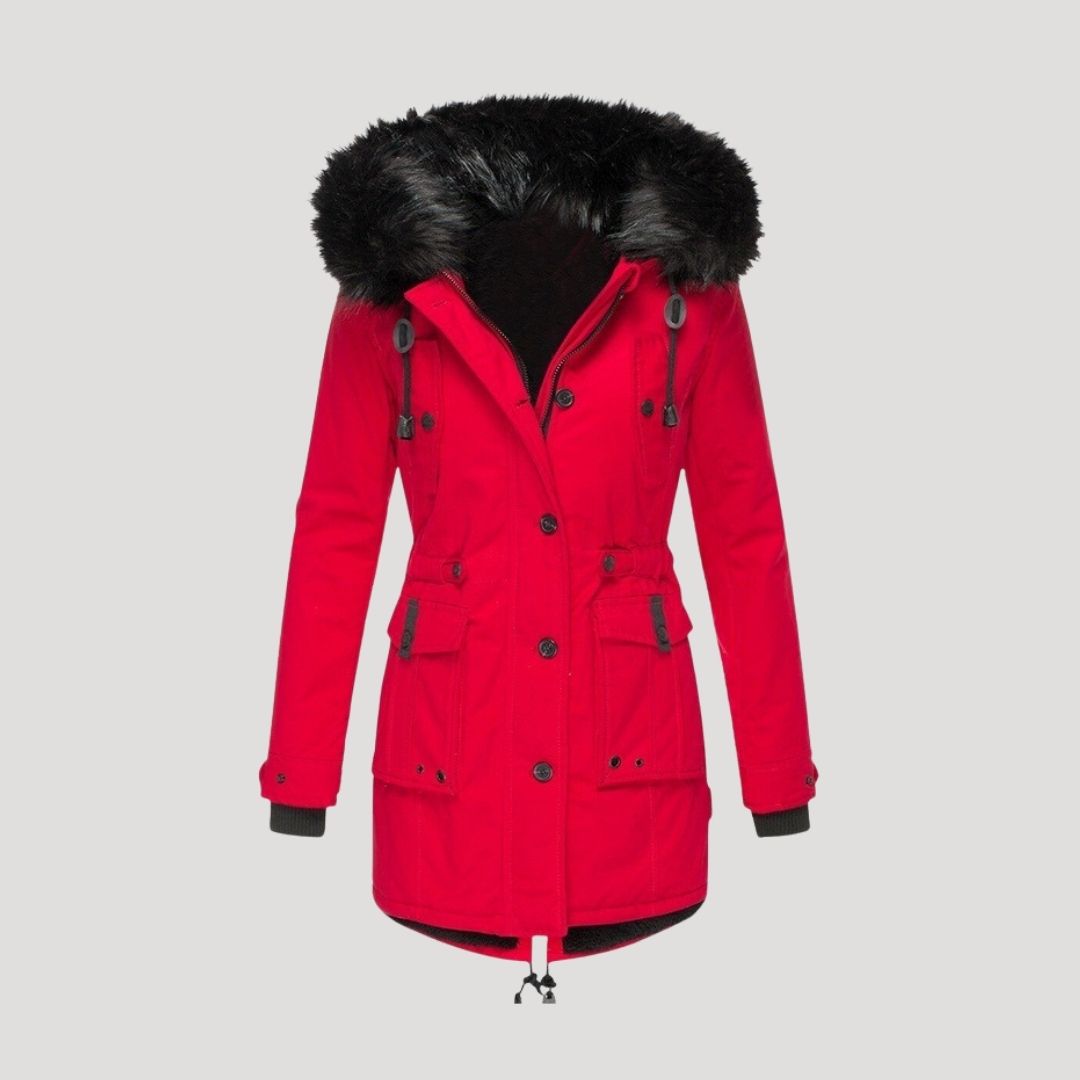 Women’s waterproof winter parka coat with faux fur hood