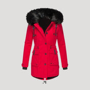 Women’s waterproof winter parka coat with faux fur hood