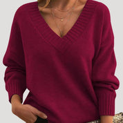 Women’s ribbed oversized v neck knit sweater