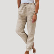 Women’s casual linen trousers summer drawstring lightweight