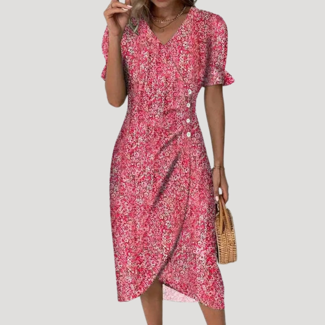 Women’s floral wrap midi summer tea dress
