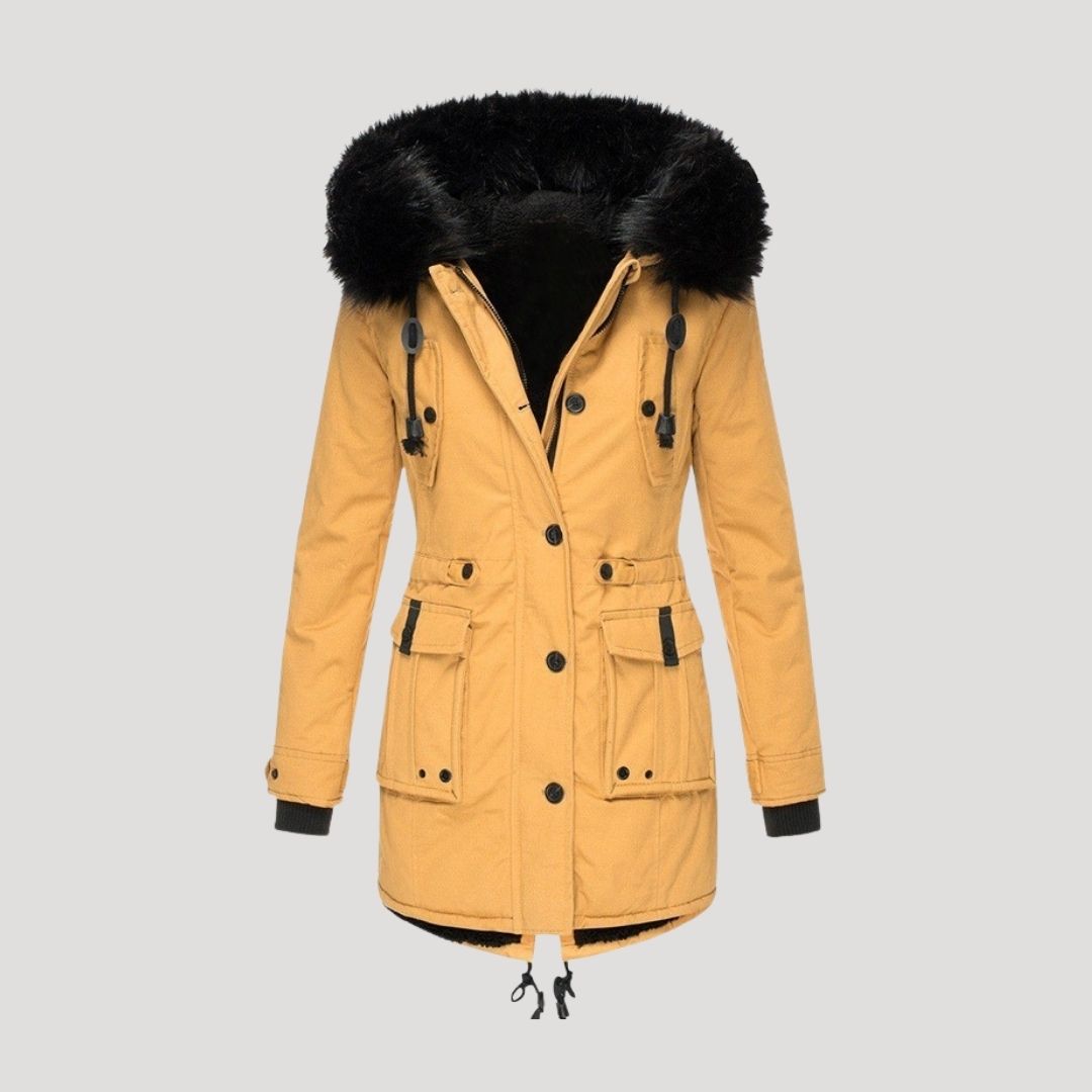 Women’s waterproof winter parka coat with faux fur hood