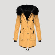 Women’s waterproof winter parka coat with faux fur hood