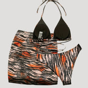 Tiger print bikini with ruched skirt