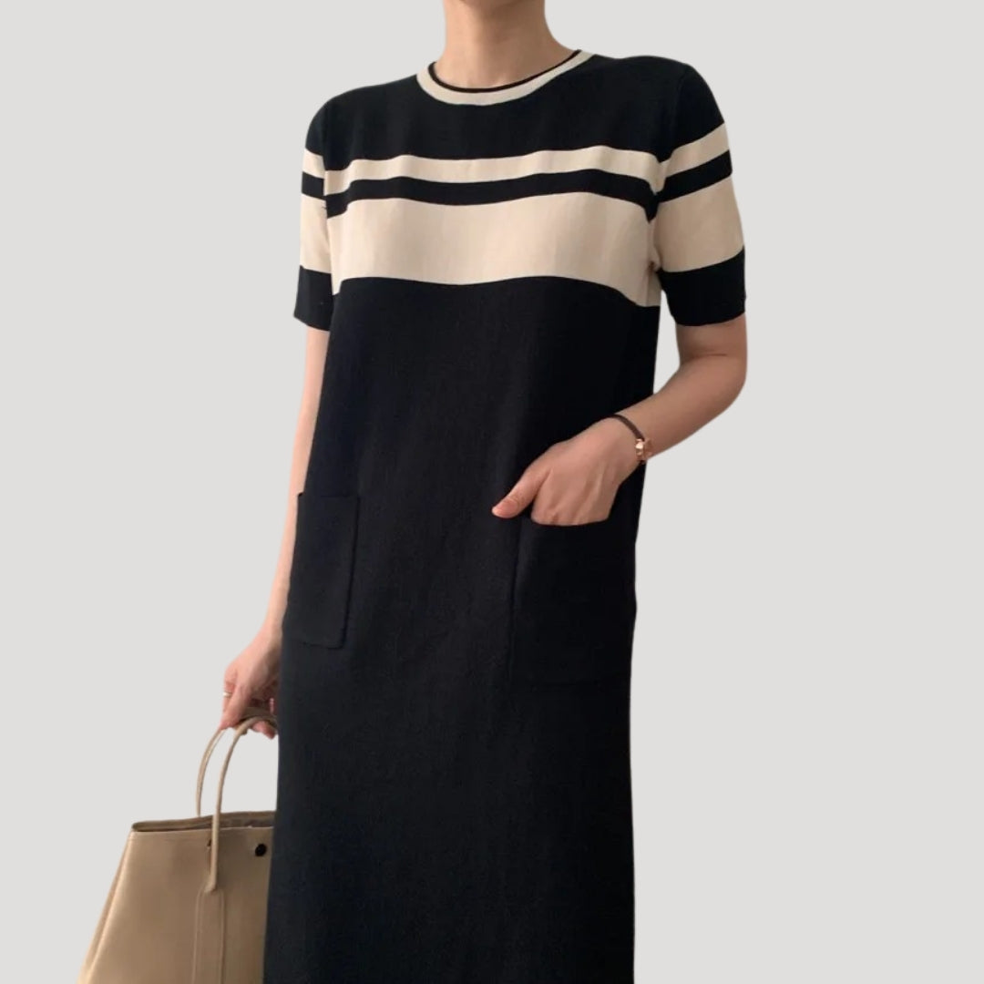 Striped knit midi shift dress