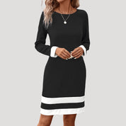 Elegant color-block shift dress with long sleeves