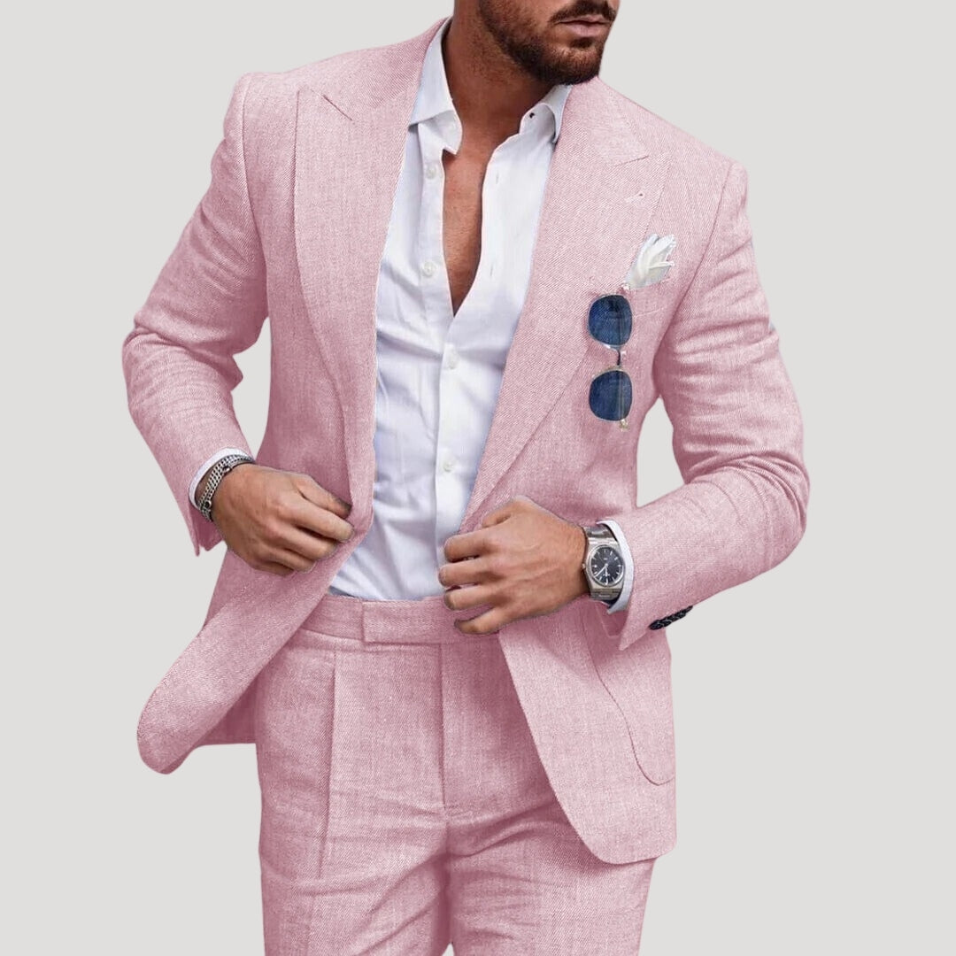 Men’s slim fit linen suit two piece summer wedding