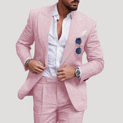 Men’s slim fit linen suit two piece summer wedding