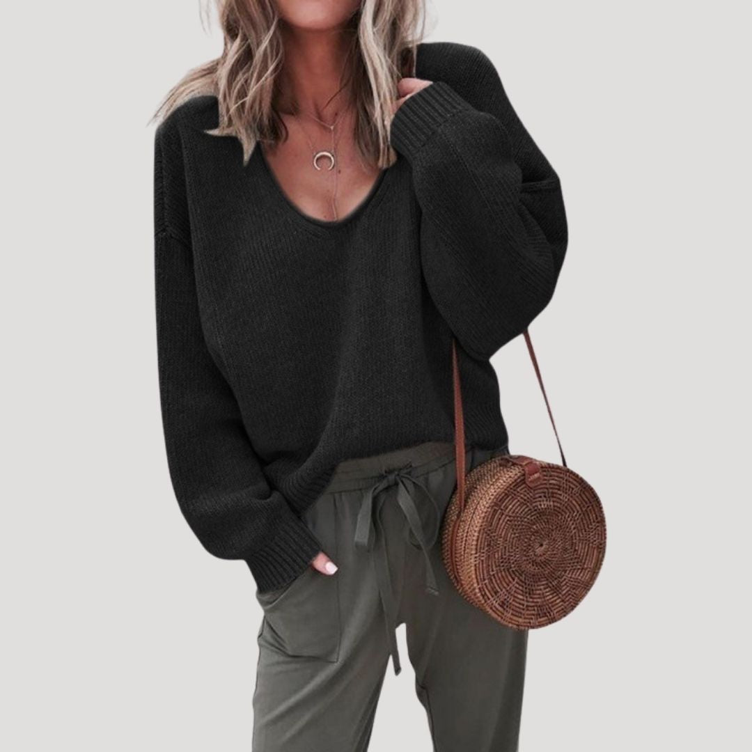 Women’s oversized knitted v neck warm winter sweater