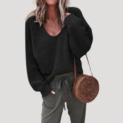 Women’s oversized knitted v neck warm winter sweater