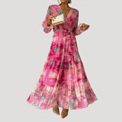 Women’s floral wrap maxi wedding guest dress