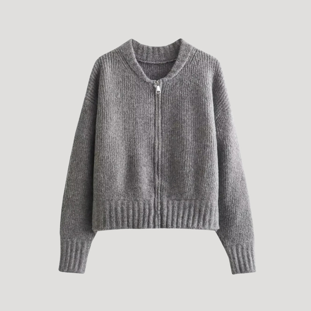 Women ribbed zip-up cardigan