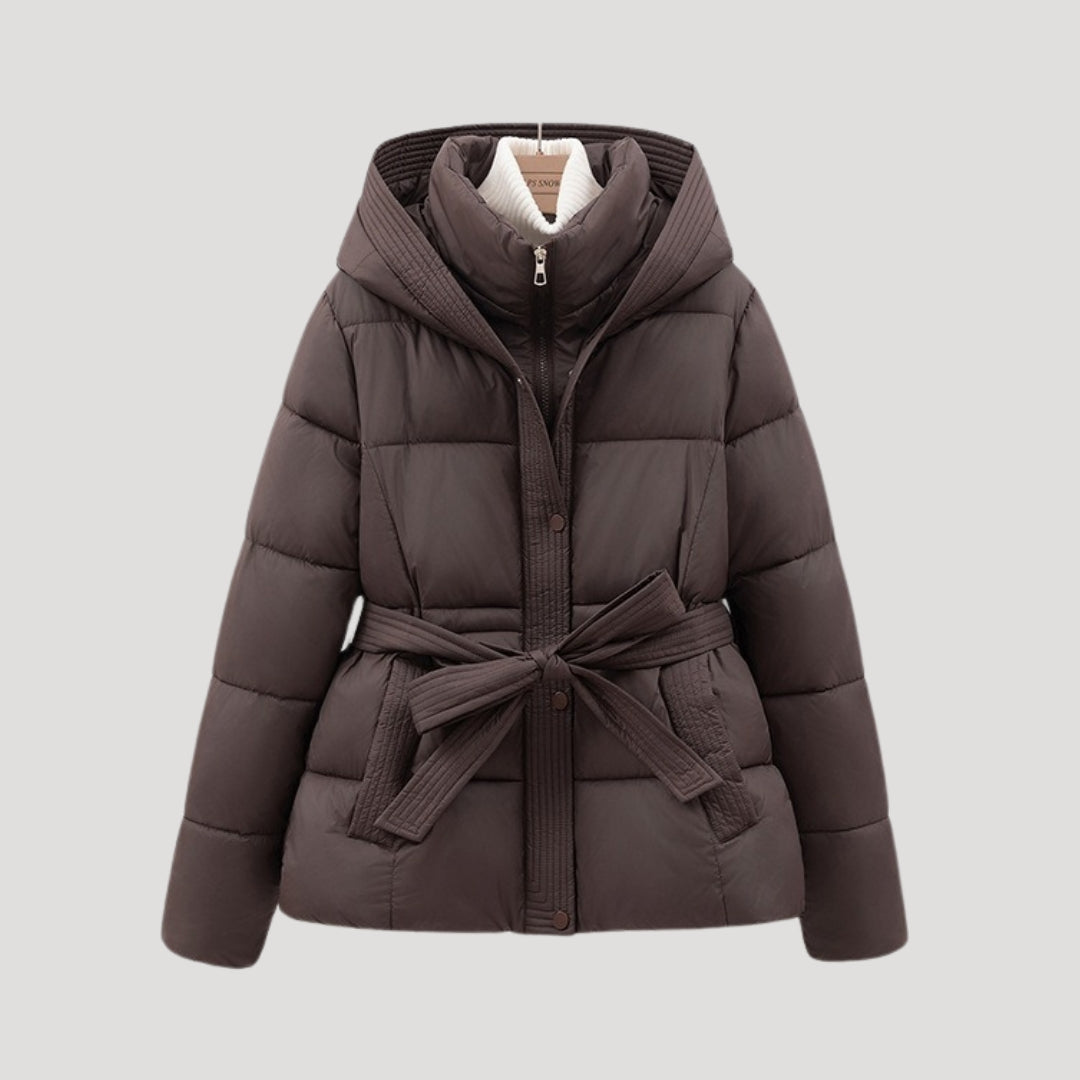 Elegant waisted puffer coat