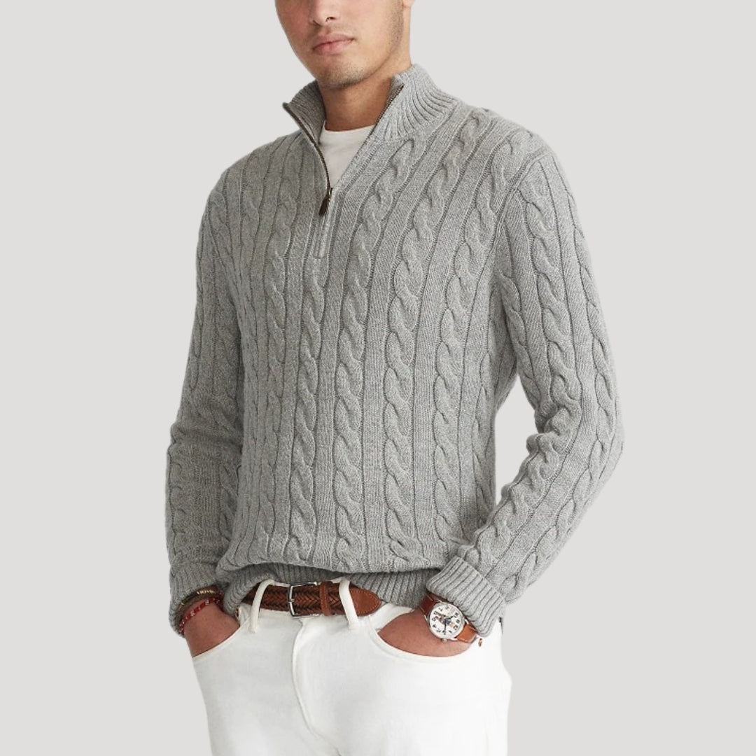 Men cable knit half-zip sweater