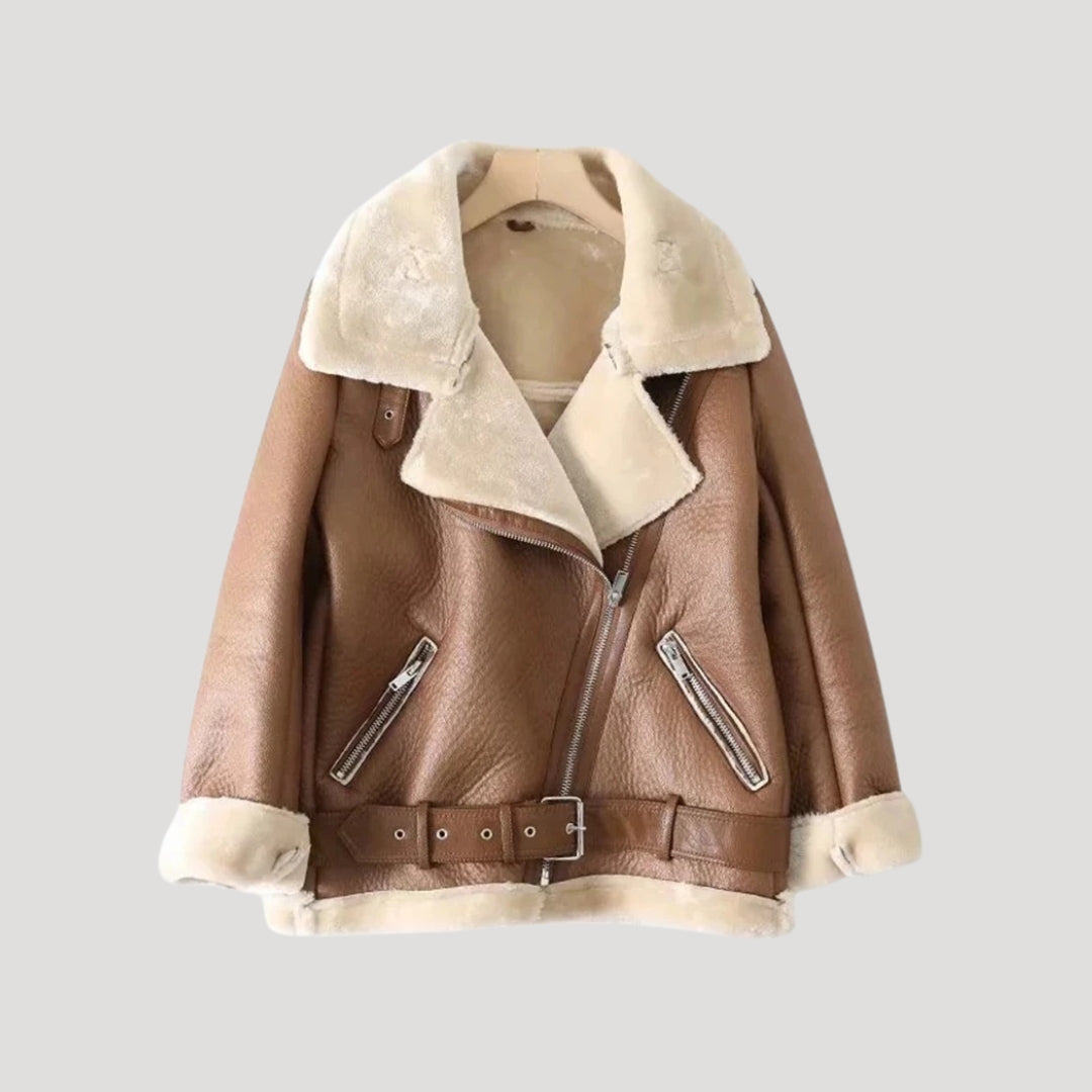 Women shearling faux biker jacket