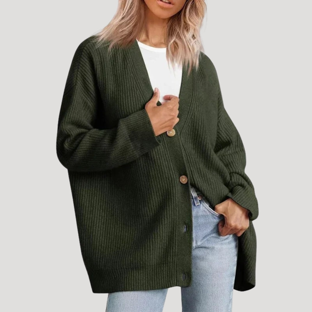 Buttoned ribbed women cardigan