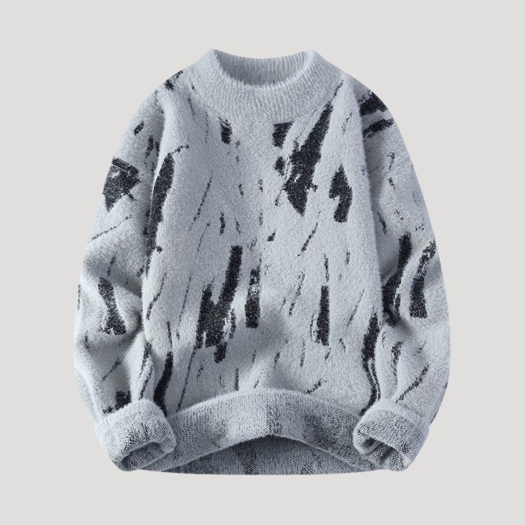 Abstract patterned knitted jumper