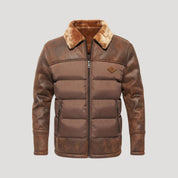 Luxury men's leather puffer jacket