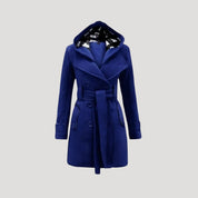 Women fleece belted hooded coat