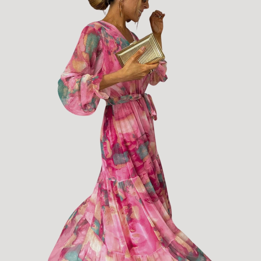 Women’s floral wrap maxi wedding guest dress