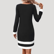 Elegant color-block shift dress with long sleeves