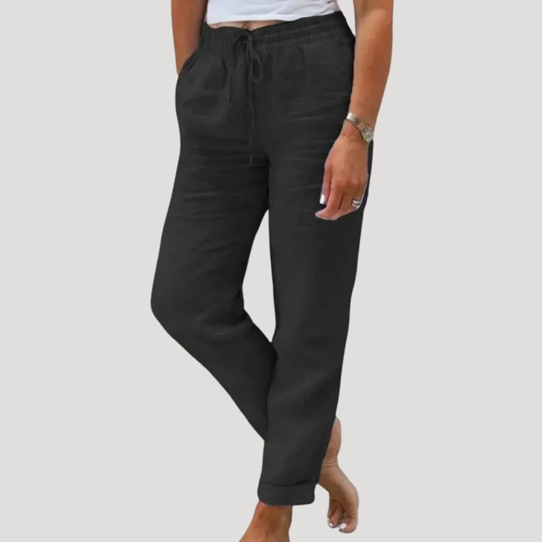 Women’s casual linen trousers summer drawstring lightweight