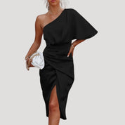 Women's one shoulder midi wedding guest dress