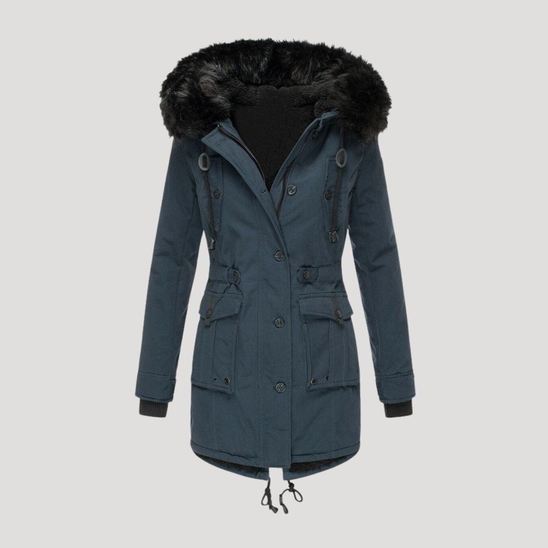 Women’s waterproof winter parka coat with faux fur hood