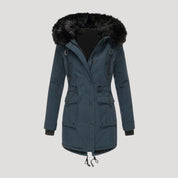 Women’s waterproof winter parka coat with faux fur hood