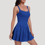 Sleeveless pleated skater dress