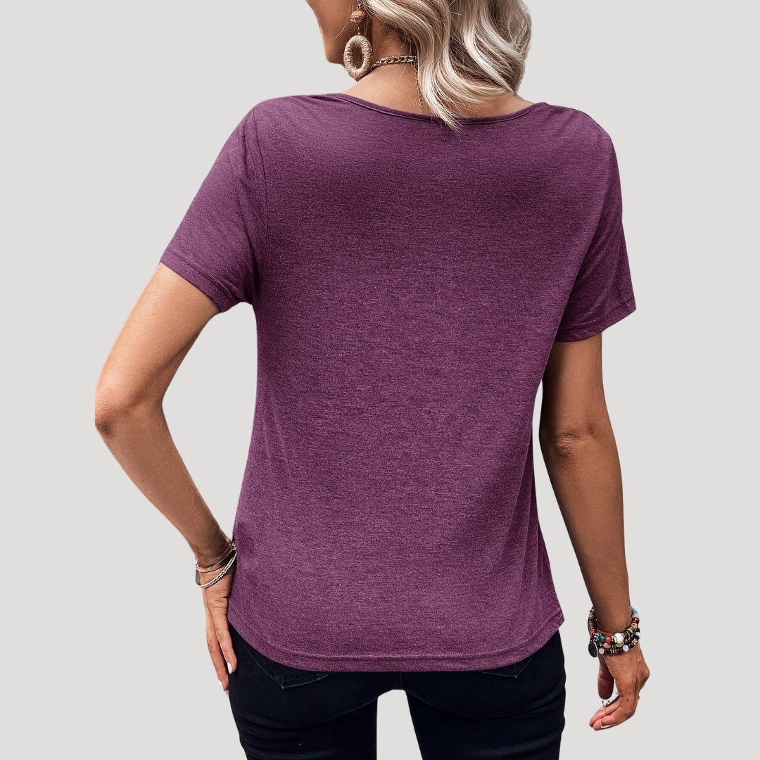 Draped cowl neck short sleeve top