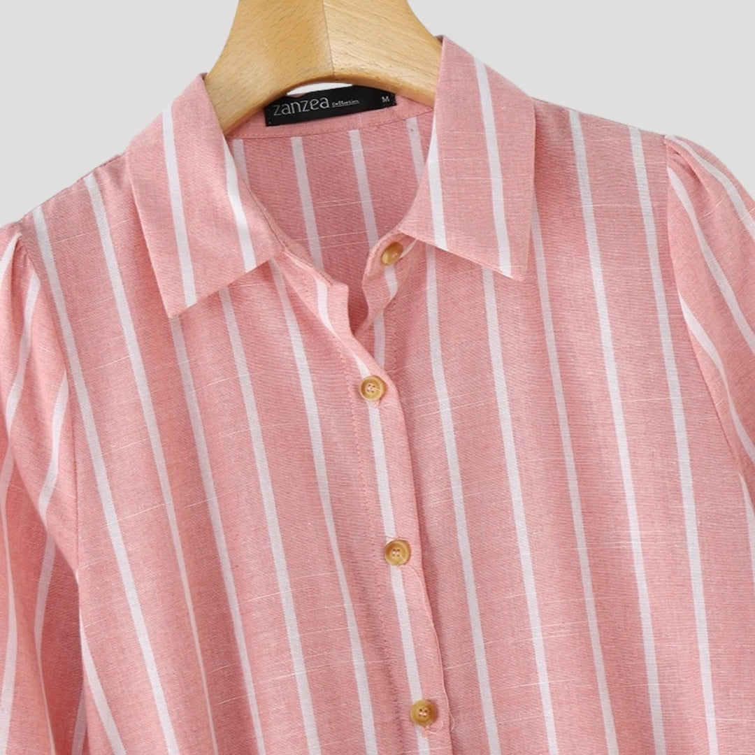 Women’s striped summer belted midi shirt dress