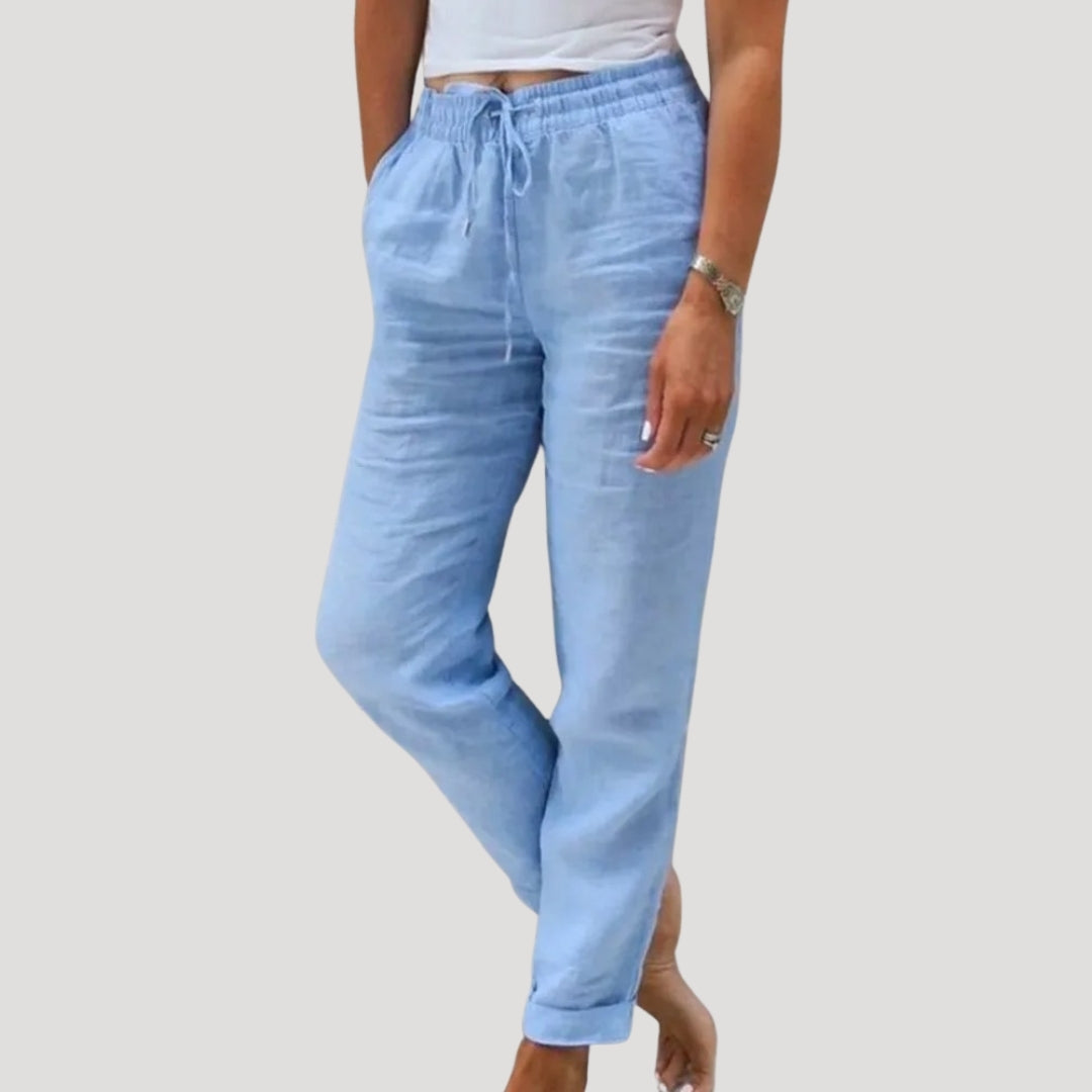 Women’s casual linen trousers summer drawstring lightweight