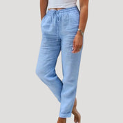 Women’s casual linen trousers summer drawstring lightweight