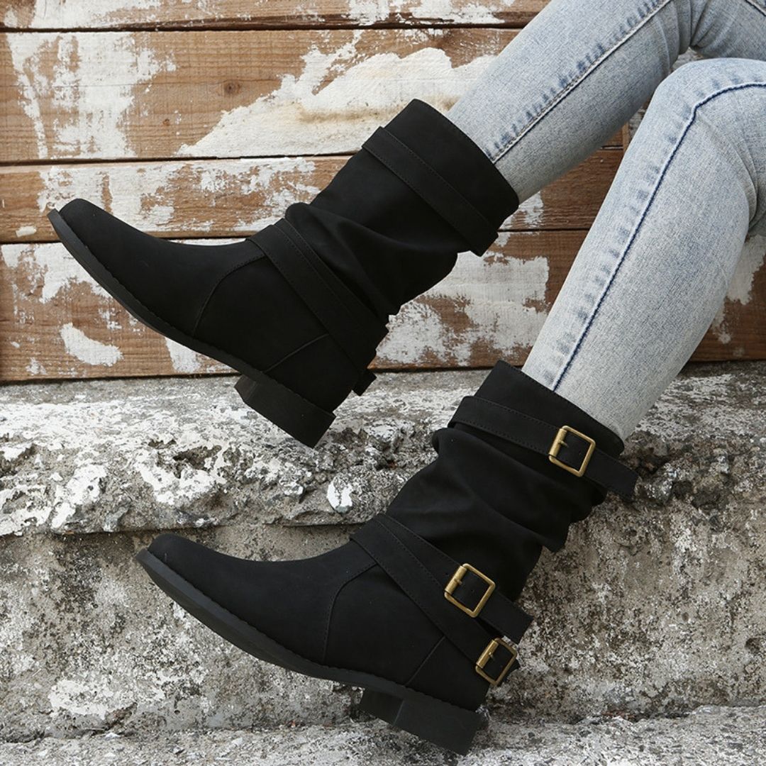 Women’s waterproof winter ankle boots with buckle detail