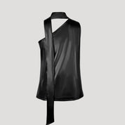 Asymmetrical faux leather halter top