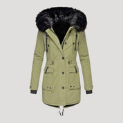 Women’s waterproof winter parka coat with faux fur hood